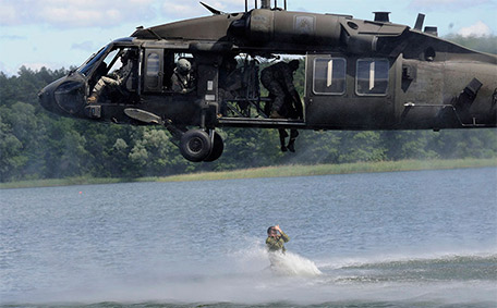 Black Hawk helicopter during helocast training 